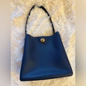 COACH CHARLIE BUCKET BLUE PEBBLED LEATHER TURN LOCK BAG - SATCHEL CROSSBODY